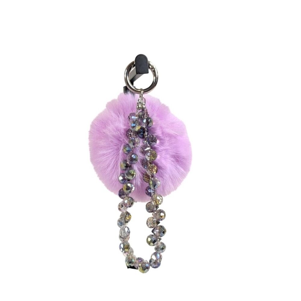 Purse Fob Orchid Pink Pompom Keychain Charm Sparkly Faceted Bead Wrist Strap NEW